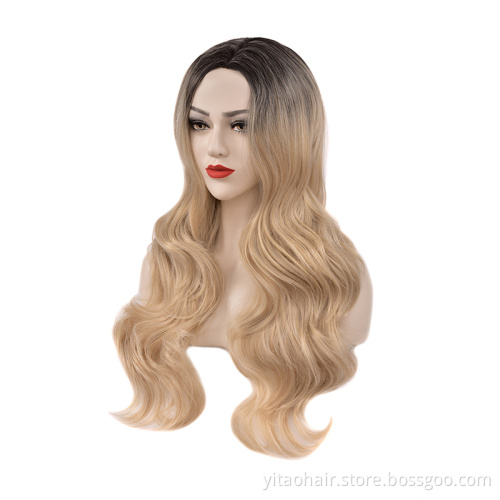 Synthetic Lace Front Hair Wig Blonde Long Straight Razer French Style Technique Wave Color Small Weight Material Silky Brown